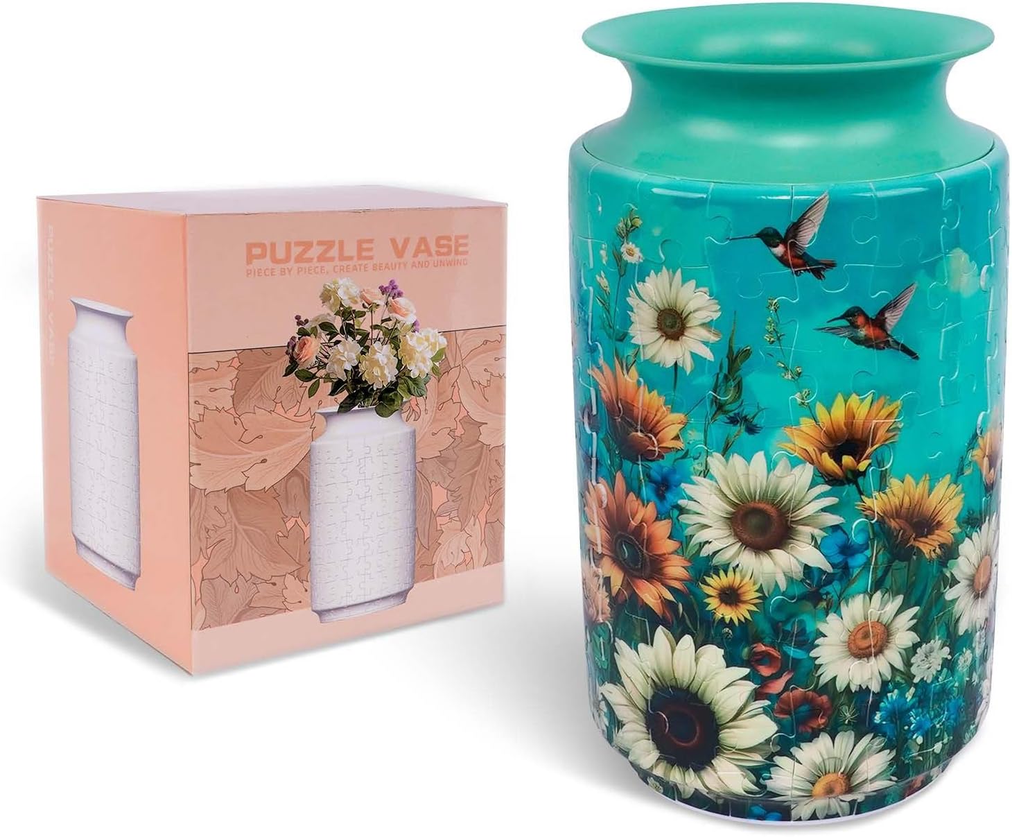 3D Puzzles for Adults Unique Vase, Creative Puzzle Vase Cylinder Daisy Birds Pattern, Crafts for Adults DIY Kit for Home Decor, Unique Gifts for Women Housewarming Christmas Mother's Day