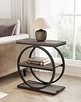 LITTLETREE 3-Tier Slim End Table - Space-Saving Sofa Side Table & Tall Bedside Nightstand, Grey Black Industrial Style