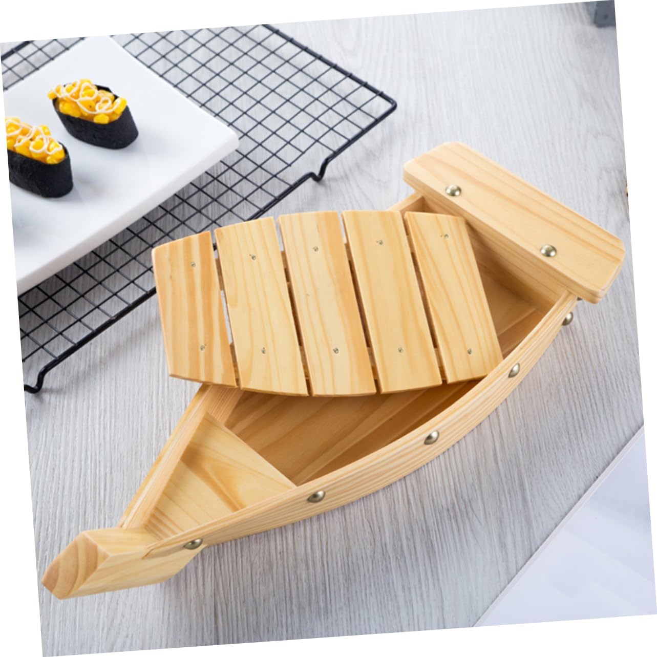 Sushi Boat Mini Dipping Plates Seafood Party Tray Boat Shaped Dish Sushi Sushi Display Plates Sushi Plate Sushi Board Wooden Platter Japanese and Korean
