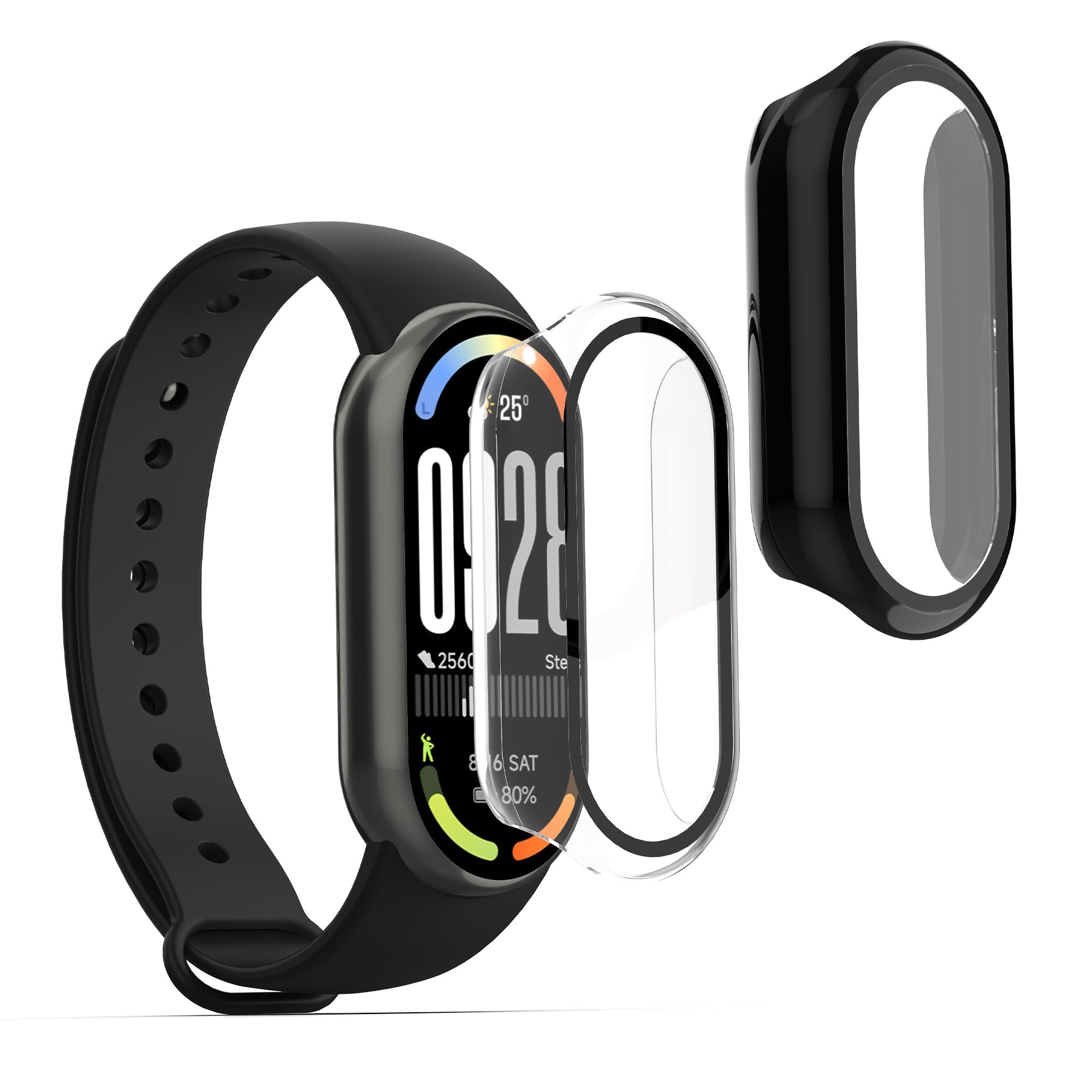 kwmobile Etui kompatybilne z etui Xiaomi Mi Band 10 / Smart Band 10, 2 x szkło hartowane z plastikową ramą, przezroczyste/czarne