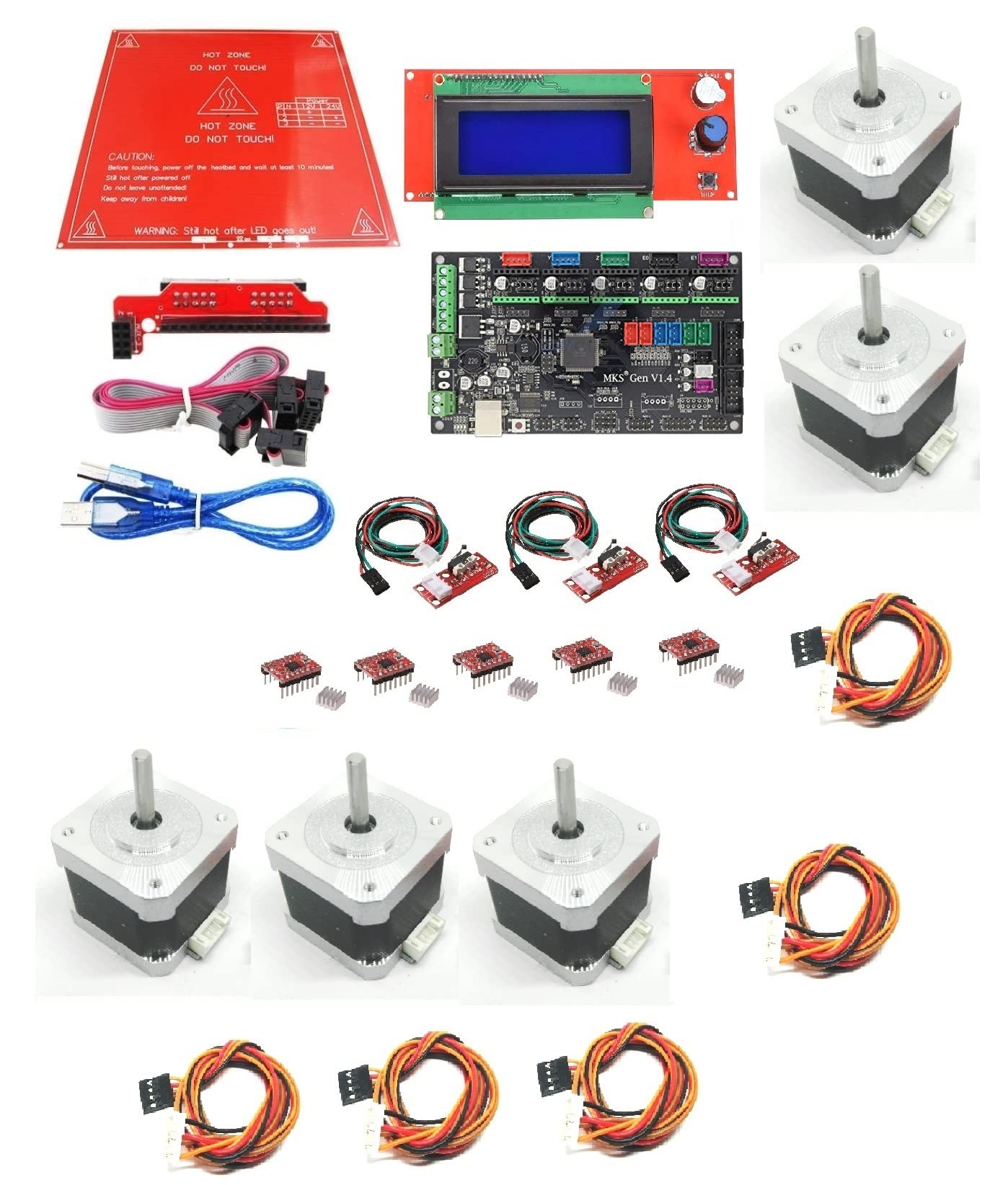 INVENTO 3D Printer Kit Electronics PCB Heatbed + 2004 Smart LCD + MKS GEN 1.4 Controller Board + A4988 Driver + Nema 17 Stepper Motor + Endstop Prusa i3 DIY-image-8