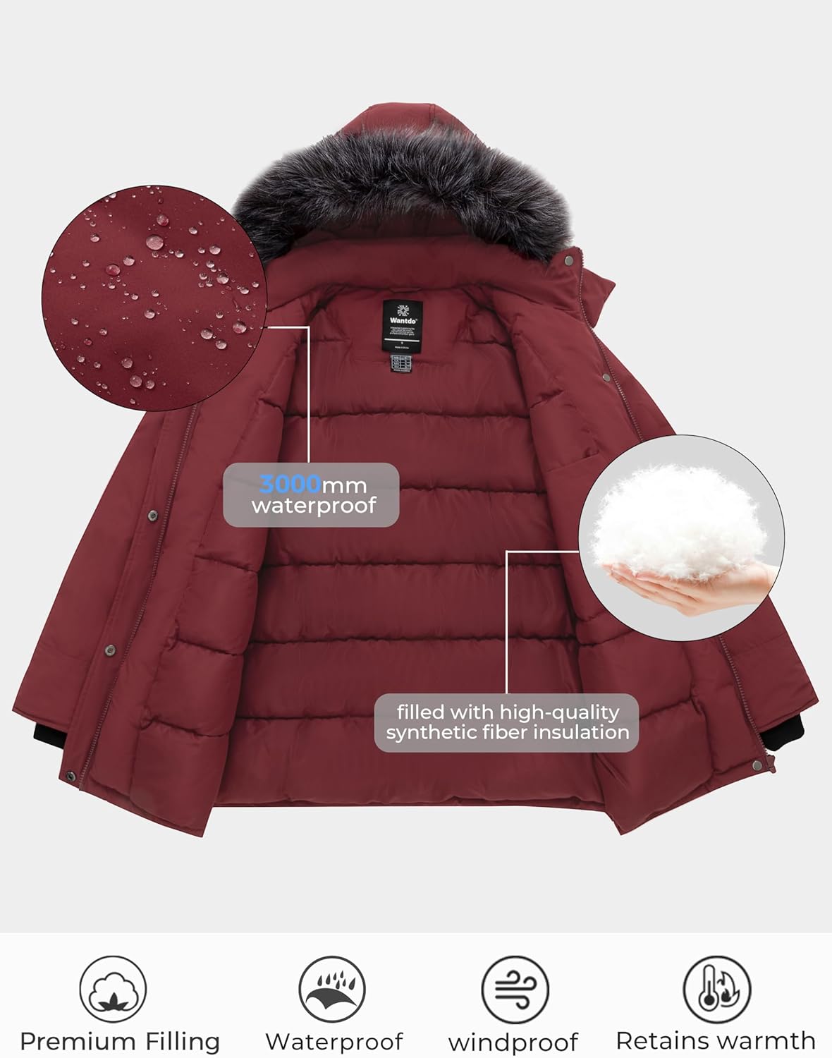 wantdo Women's Winter Coats Warm Thicken Puffer Parka Jacket with Hood - Image 4