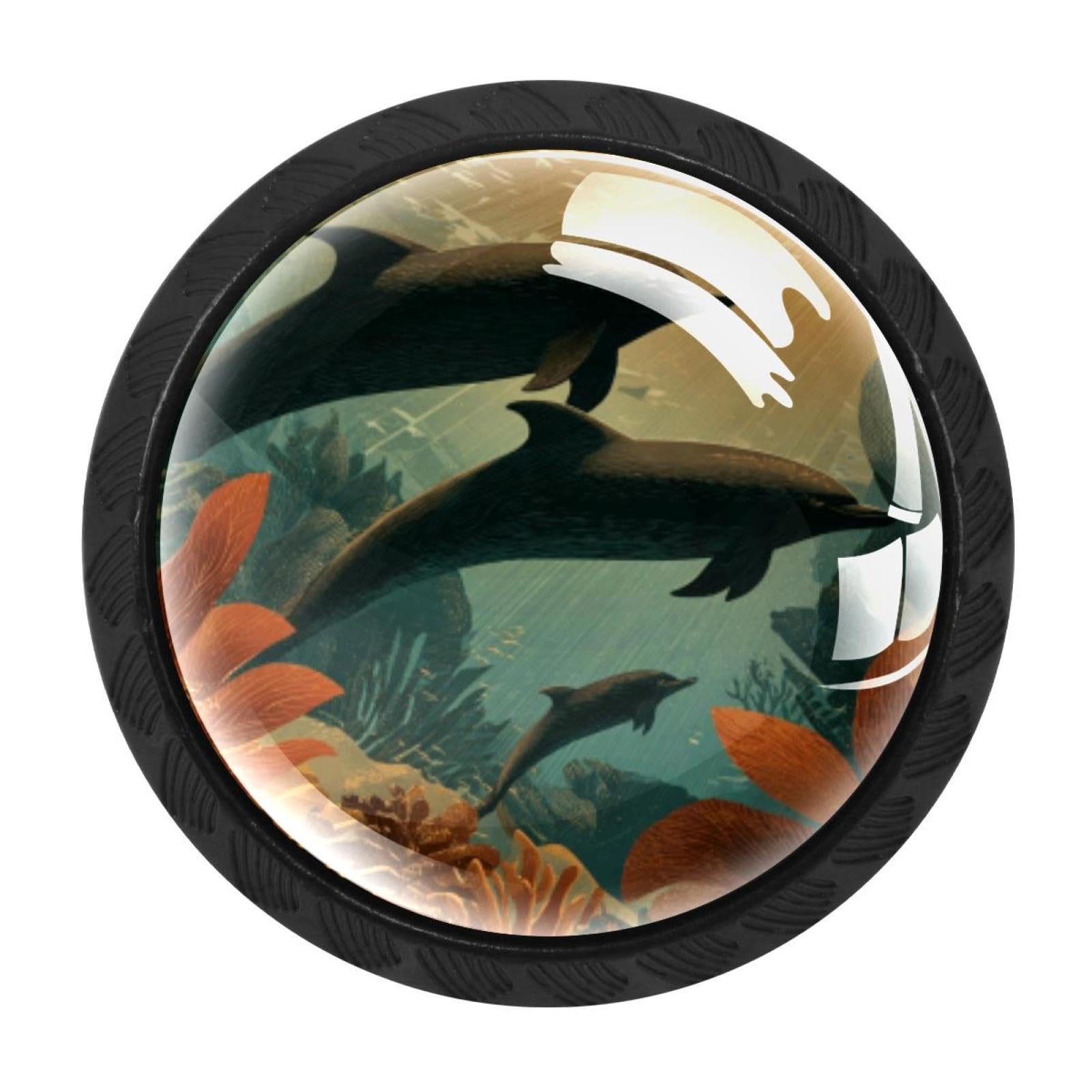 CHENZZZZ 4 Pieces Undersea Dolphins (2) Kitchen Cabinet Knobs Drawer Knobs Dresser Knobs Black Knobs Drawer Pulls Dresser Drawer Handles Knobs for Dresser Drawers
