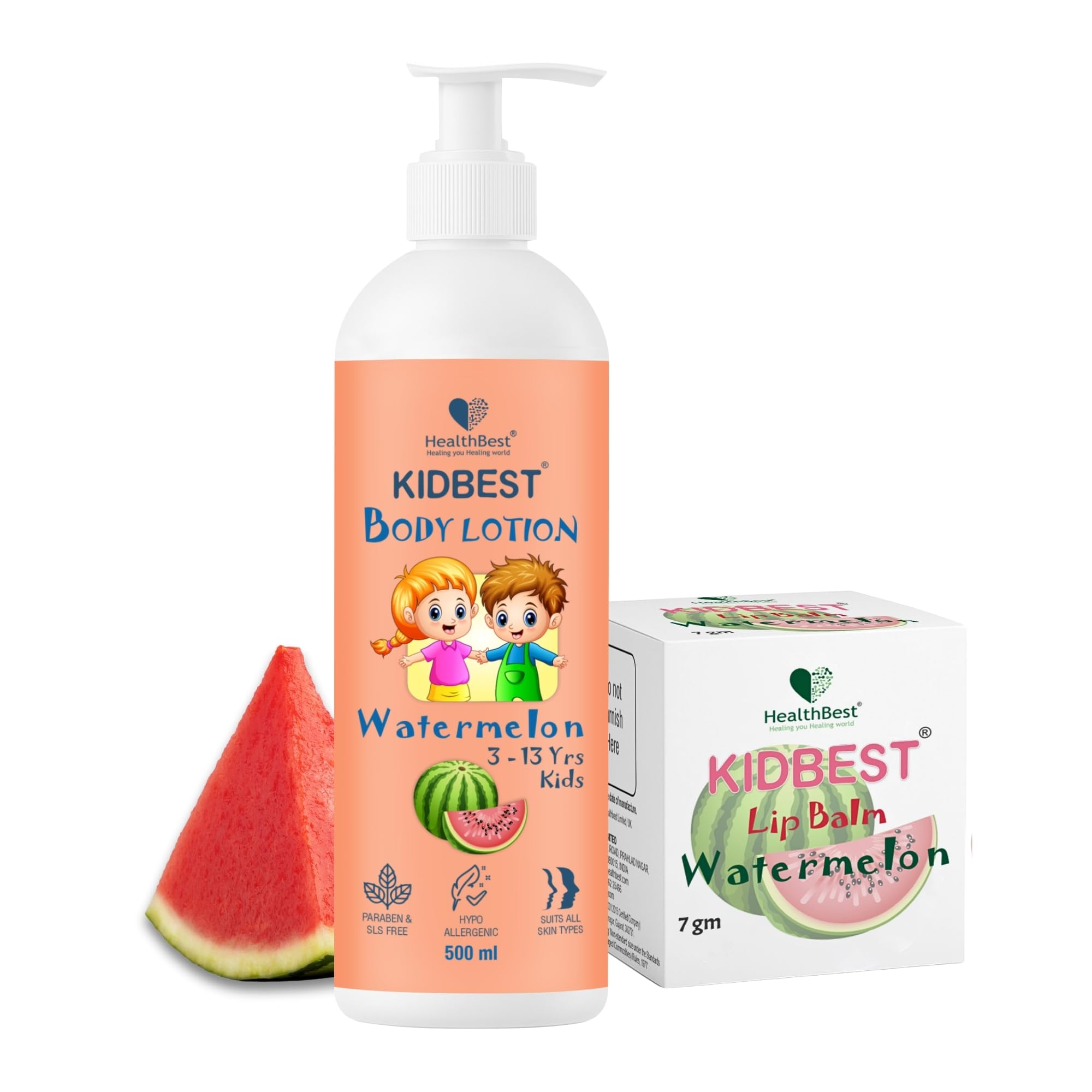 HealthBest Kids Body Lotion 500ml and Lip Balm 7gm Combo Daily Moisturizing Set, Non-Sticky Lotion & Nourishing Lip Care for Dry Skin & Chapped Lips, Tear, Paraben, SLS Free - Watermelon Flavor-picture-34