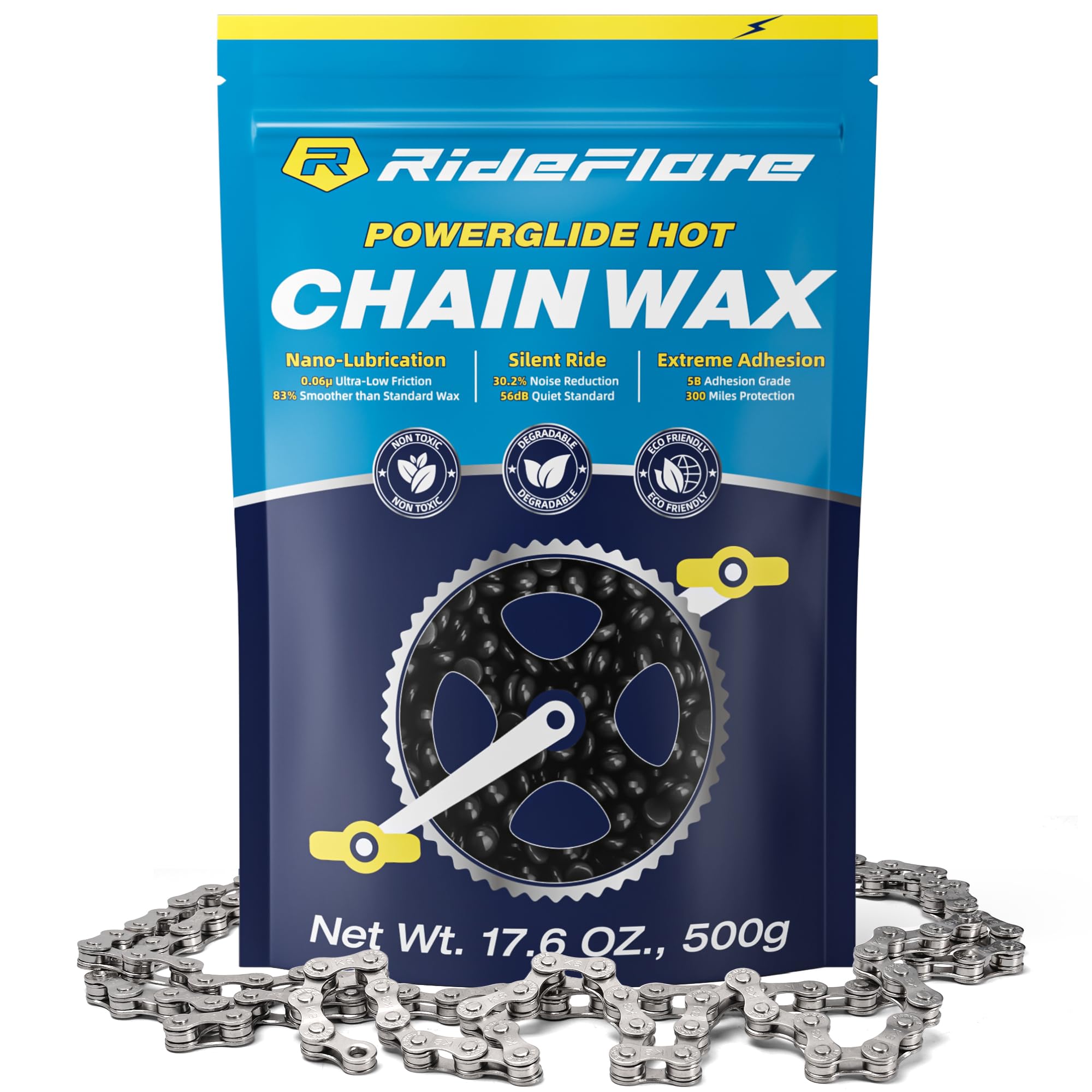 RideFlare Premium Chain Wax 500g – Hot Melt Bike Chain Lubricant with Ultra Low Friction Formula – Long-Lasting, Eco-Friendly Bike Wax for Superior