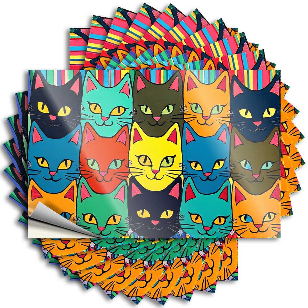 Large Feminist Sticker - Colorful Cats: A Vibrant Art Collection Removable Decal Door Easy Peel for Adult(6X9CM)