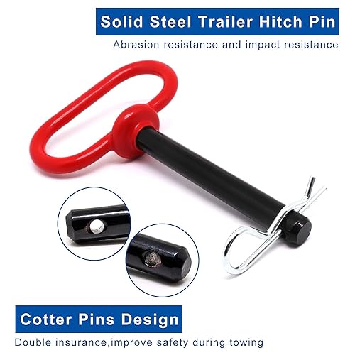 Miniatura 5 de YuGtcen 2 pasadores de enganche de 12 x 3-58 pulgadas, pasador y clip de enganche de remolque de tractor, mango rojo, pasadores de puerta para
