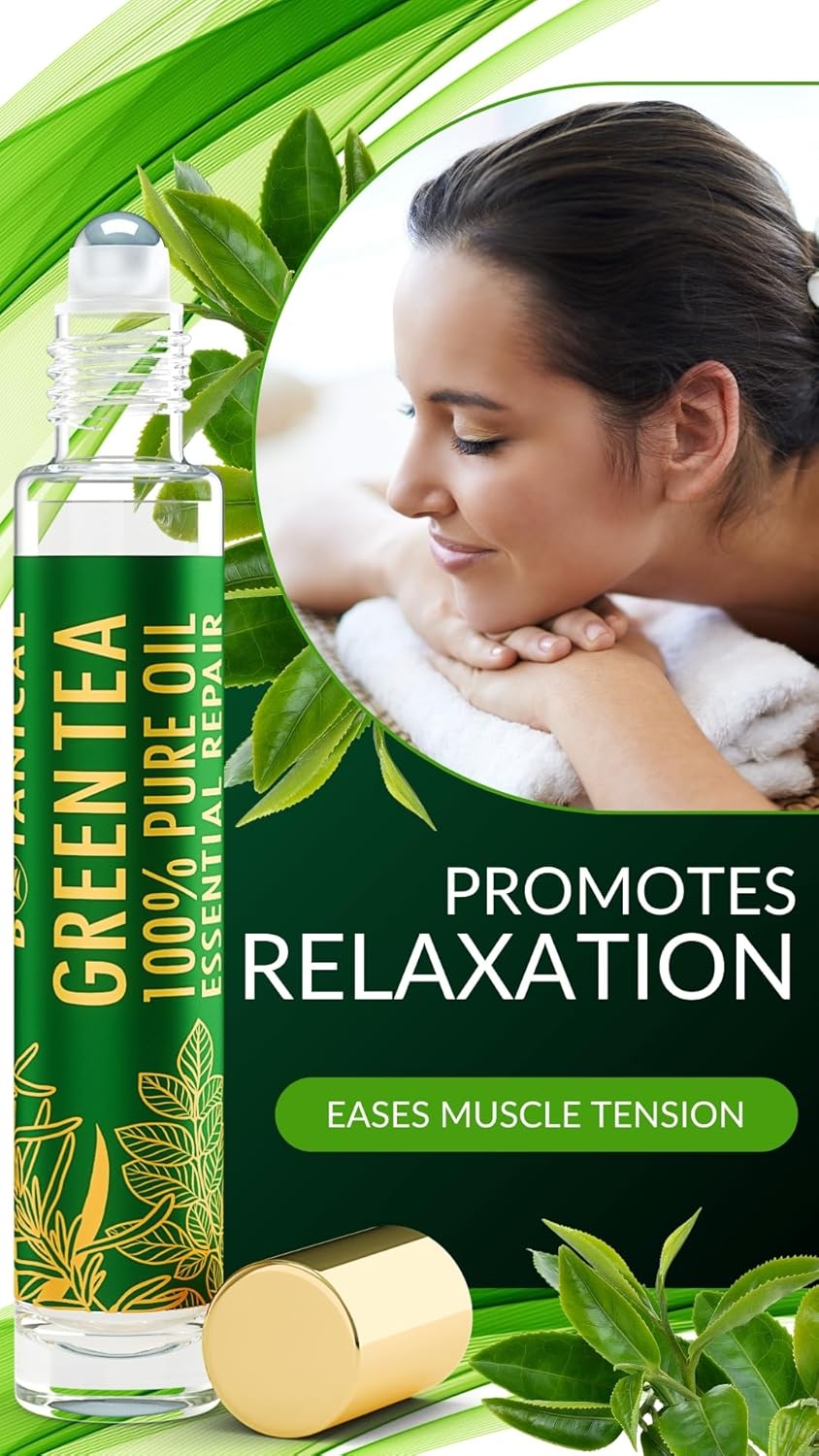 Botanical Green Lab 100% Green Tea Oil Essential Repair for Acne, Reduce Redness, Swelling & Skin Irritation, Mosquito Bites | Organic, Pure, Natural Skincare & Aromatherapy (0.33 fl oz/10 ml)
