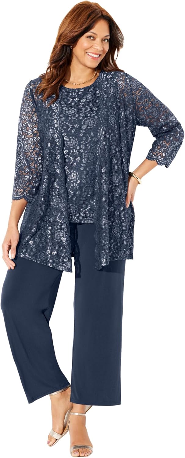 Women's Plus Size Luna Lace 3-Piece Pant Suit
