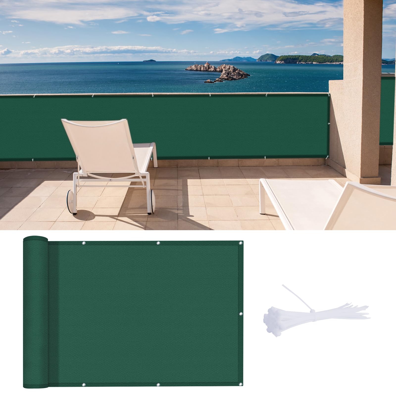 LOVE STORY Pantalla de Privacidad para Balcón 90x500cm con Tela HDPE,（Verde） Toldo para Balcón, Red de Protección con Ojales, Protección UV, Transpirable para Jardín Exterior, Piscina