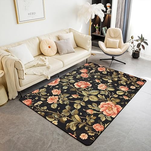 Feelyou Alfombras de sala de estar, alfombra de 5 x 7 pies, alfombra decorativa de flores geniales, retro, floral, bohemio, para interiores, 70