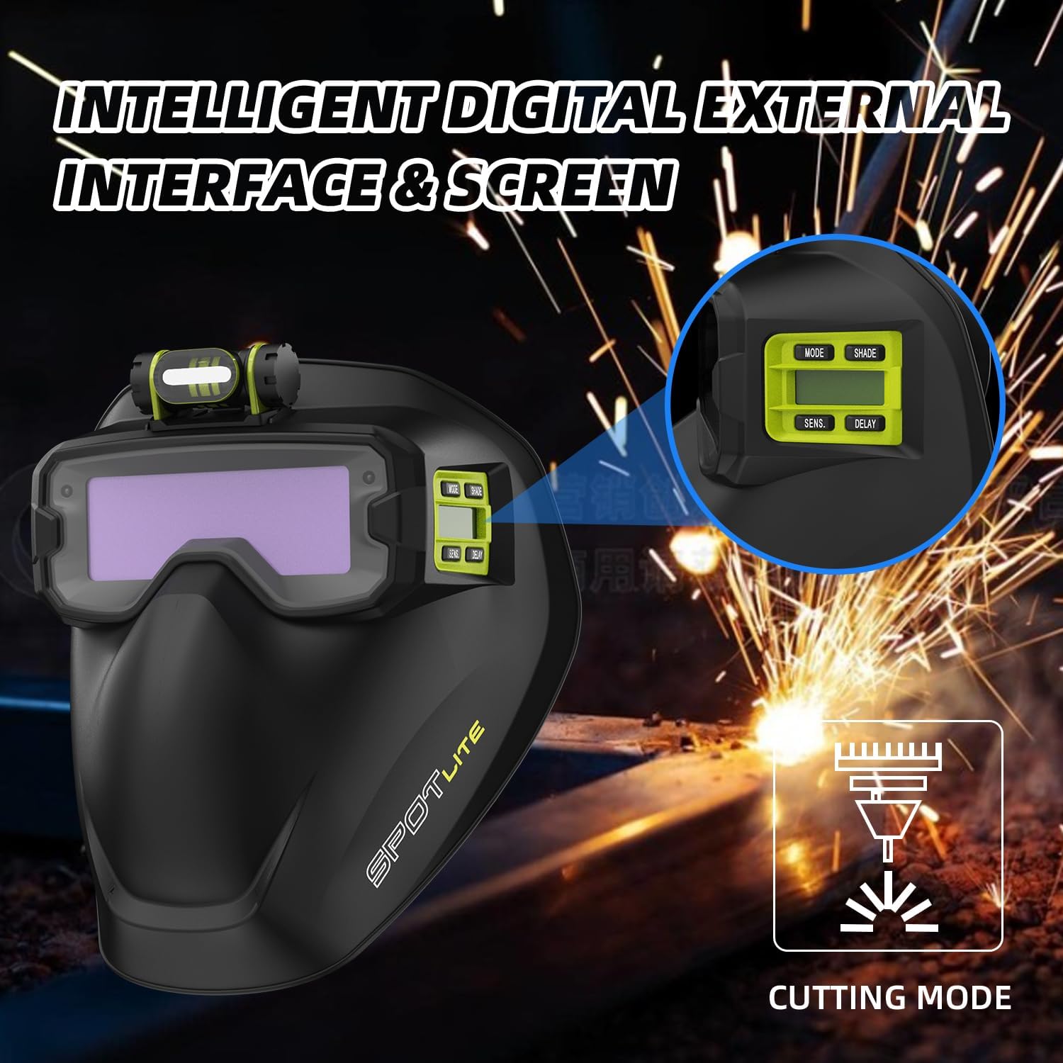Shine SPOTLITE - Kit de gafas de soldadura de oscurecimiento automático de color real, máscara de protección completa para Tig, Mig, Stick Plasma Cut, cuello y hombro, cubierta ignífuga incluida
