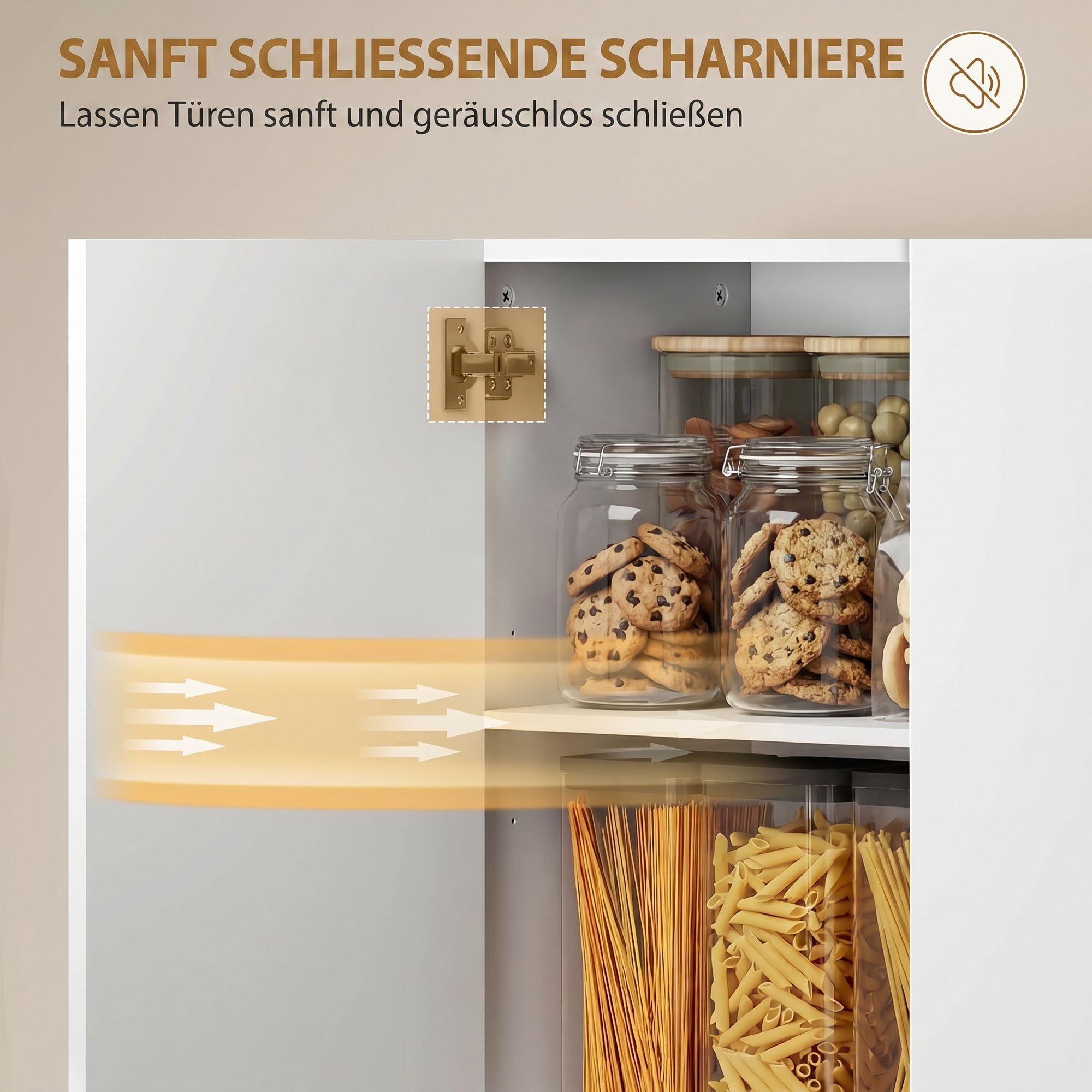HOMCOM Küchenschrank Vorratsschrank Hochschrank mit Offenem Fach, 4 Türen, Verstellbaren Einlegeböden, Mehrzweckschrank mit Soft-Close-Funktion, für Esszimmer, Hochglanz Weiß 68x34x180cm