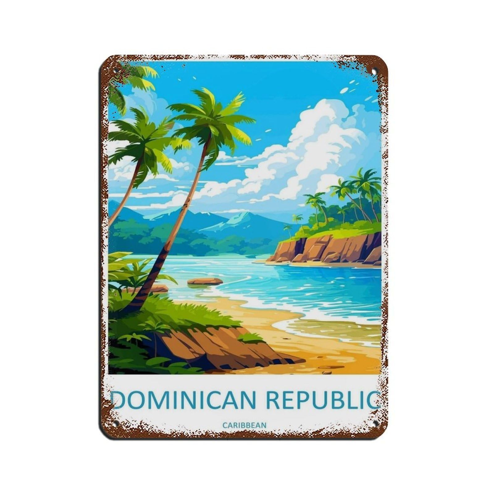Dominica Travel Art Caribbean Travel (3) Retro Poster Metal Tin Sign Chic Art Retro Iron Painting Bar People Cave Cafe Family Garage Poster Wall Decoration 12x16inch(30x40cm)