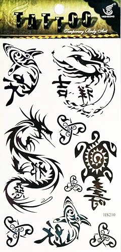 NipitShop - 1 hoja de arte de tortuga, tiburón, dragón, dragón de China, fantasía, tatuajes temporales, calcomanía de brazo, adhesivo para brazo,
