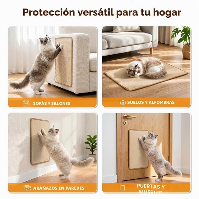 Foto 6 de 7 de Gimars 60x40cm Alfombra Rascador para Gatos de Sisal, Rascador Gato Natural para el Suelo