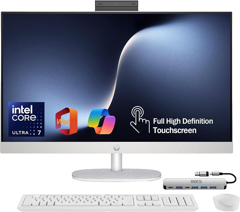 Todo en uno con pantalla táctil FHD de 27": todo para trabajar, Intel Core Ultra 7 155U, 32 GB DDR5, SSD de 1 TB, oficina web gratuita, HDMI y Ethernet, Windows 11 Pro, estación de acoplamiento USB-C incluida