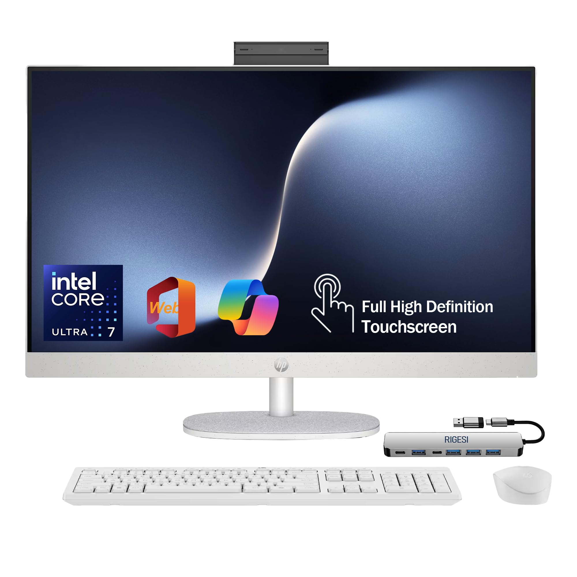 HP 27” FHD Touchscreen All-in-One – Everything to Just Work, Intel Core Ultra 7 155U, 32GB DDR5, 1TB SSD, Free Web Office, HDMI & Ethernet, Windows 11
