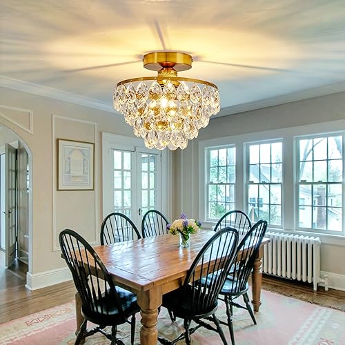 Miniatura 8 de YYJLX Lámpara de techo moderna E26 pequeña de cristal semiempotrada, lámpara de techo dorada para pasillo, dormitorio, baño, armario, dormitorio,