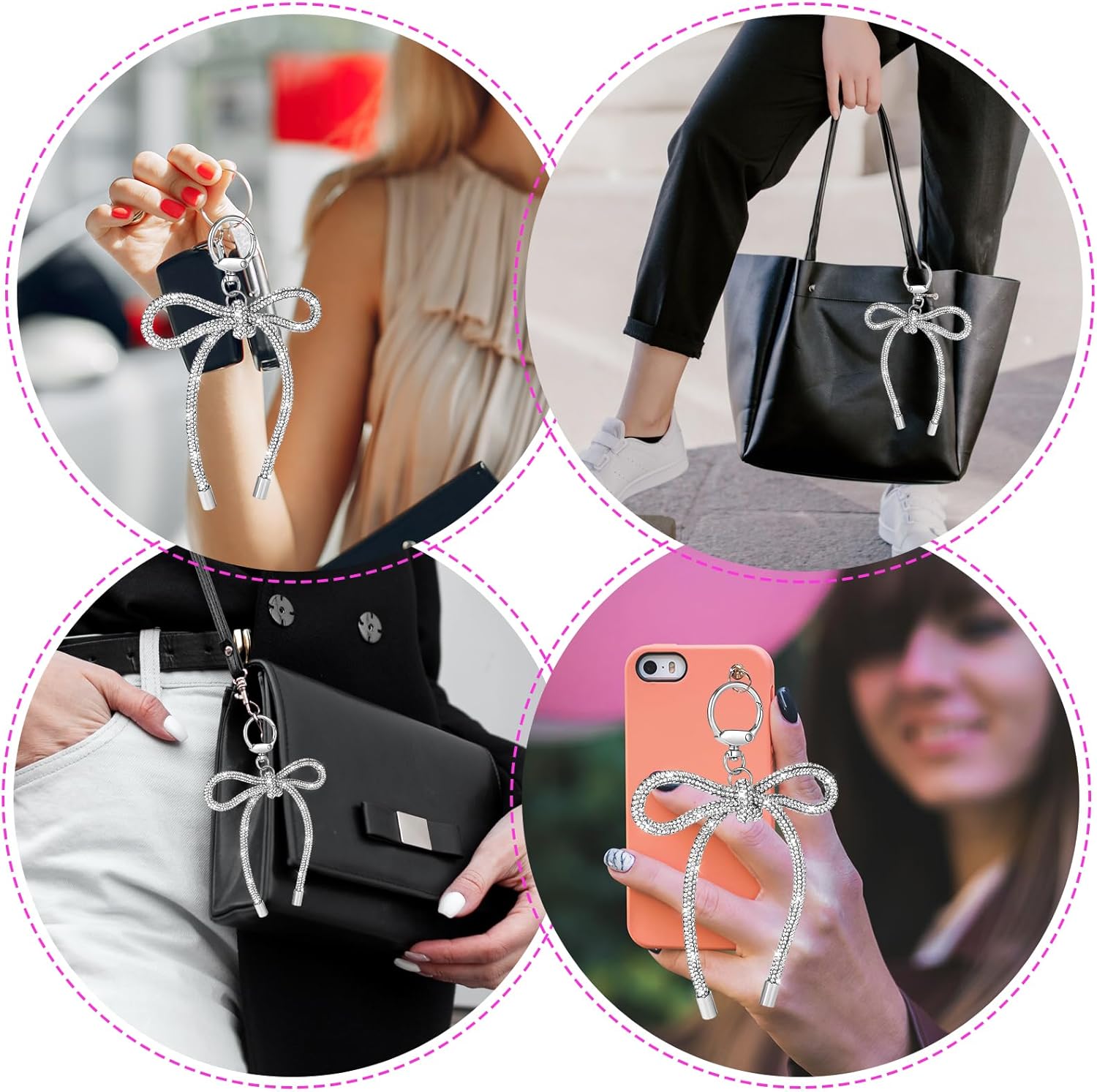 Silver Rhinestone Bow Keychain for Women – Elegant Bowknot Purse Charm, Y2K Bag Accessories, Cute Bow Key Ring for Handbags, Gifts - Image 6