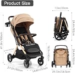 Gromast 2 in 1 Baby Stroller, Portable Travel Newborn Toddler Stroller with Cup Holder & UPF 50+ Canopy, One-Hand Automatic Folding - Khaki