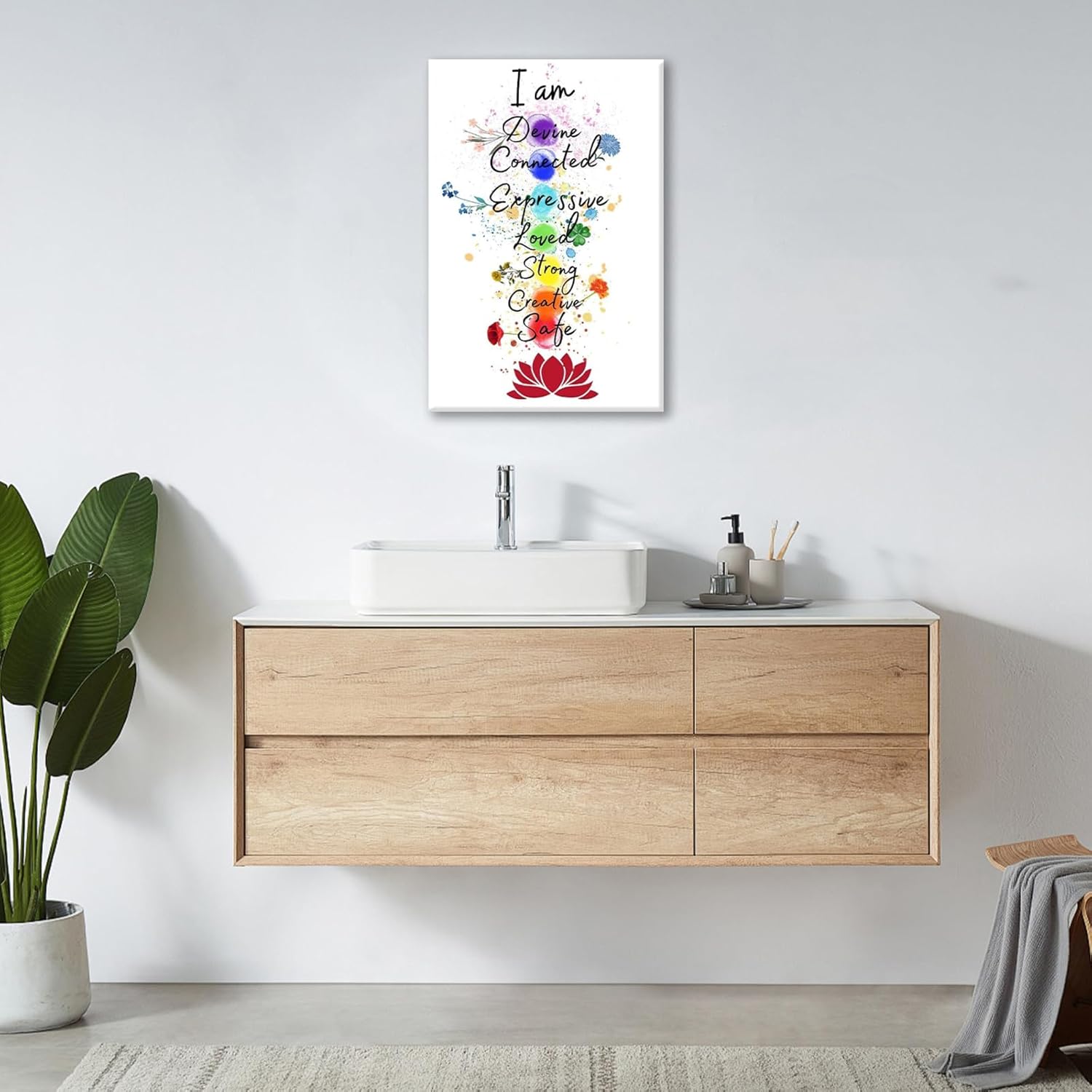 Lotus Floral Pictures Wall Art, Floral Zen Wall Decor, Inspirational Quote Framed Painting, Yoga Spa Canvas Artwork for Meditation Room Bathroom Bedroom Living Room Decorations 24L'' × 16W''