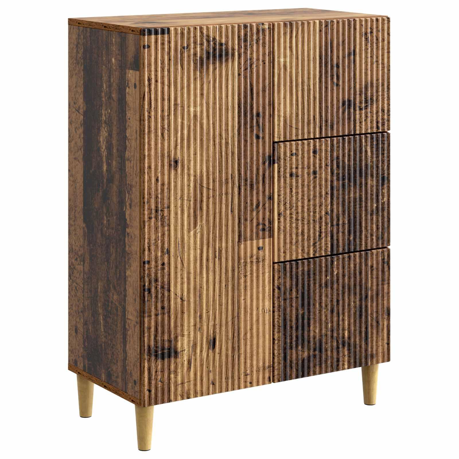 Aparador con aspecto de madera envejecida 66x34.5x90cm de 3 cajones y puerta
