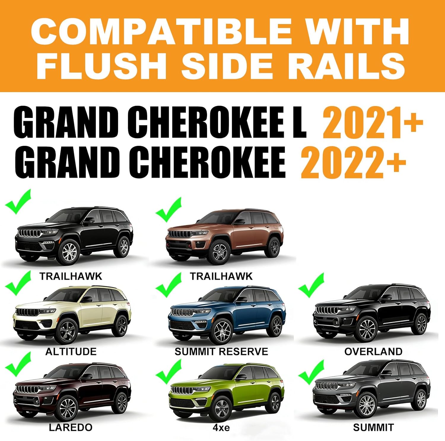 roof rack cross bars for 2021-2026 jeep grand cherokee l & 2022-2026 grand cherokee wl, 260lb heavy duty aluminum cargo bars, no-drill roof rail accessories (black)