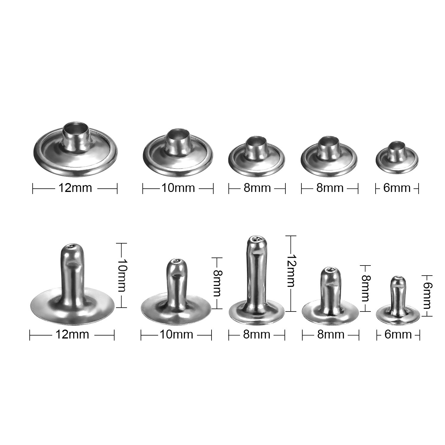 200 Set 5 Sizes Leather Rivets Single Cap Rivet Tubular
