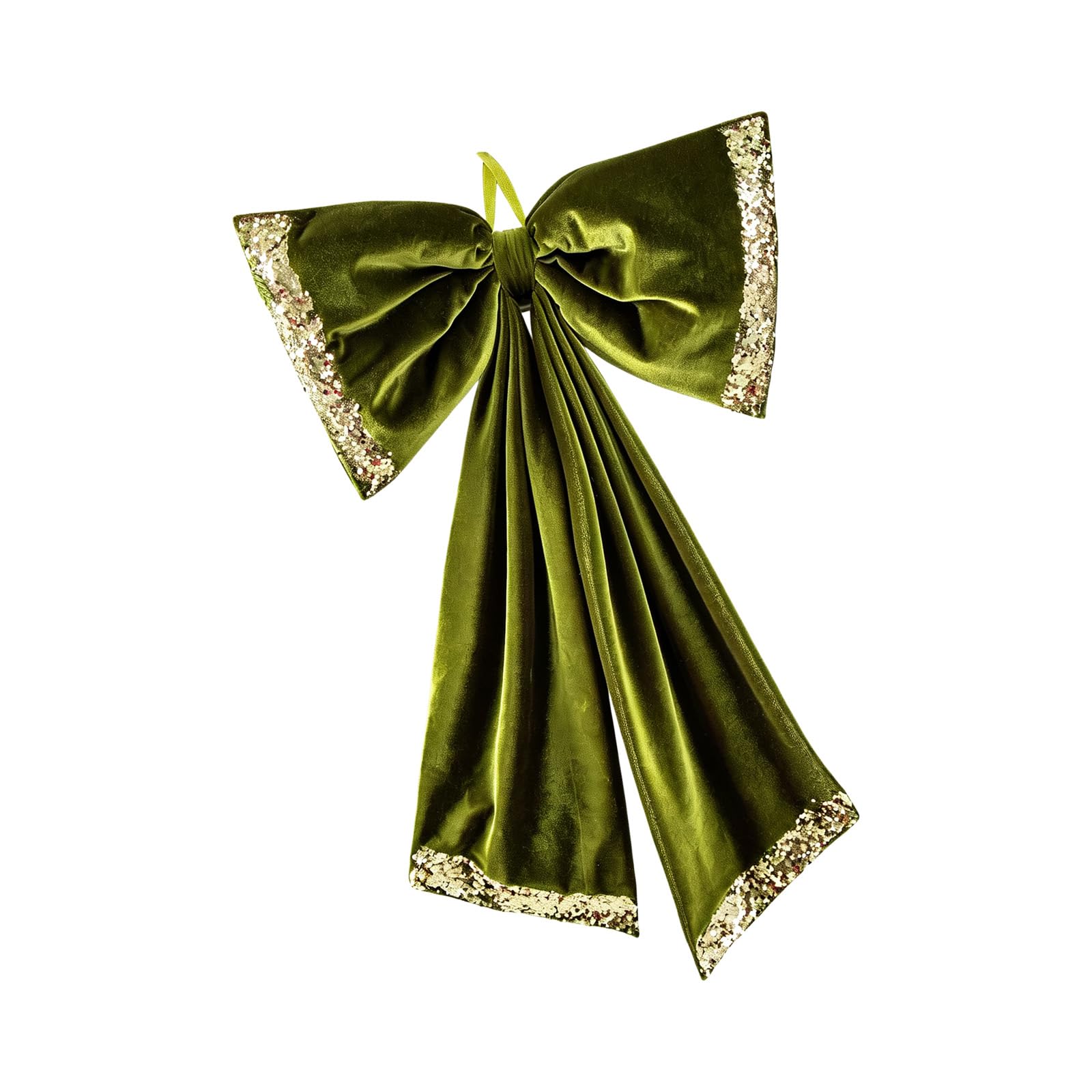 Tree Decor Christmas Bowknot Accessory, Muted Green Plush Look Finish with Glitter Trim and Display Loop for Seasonal Homes Seasonal Velvety Bowknot Accent Mantel Garland Doorway Display Ornament Home