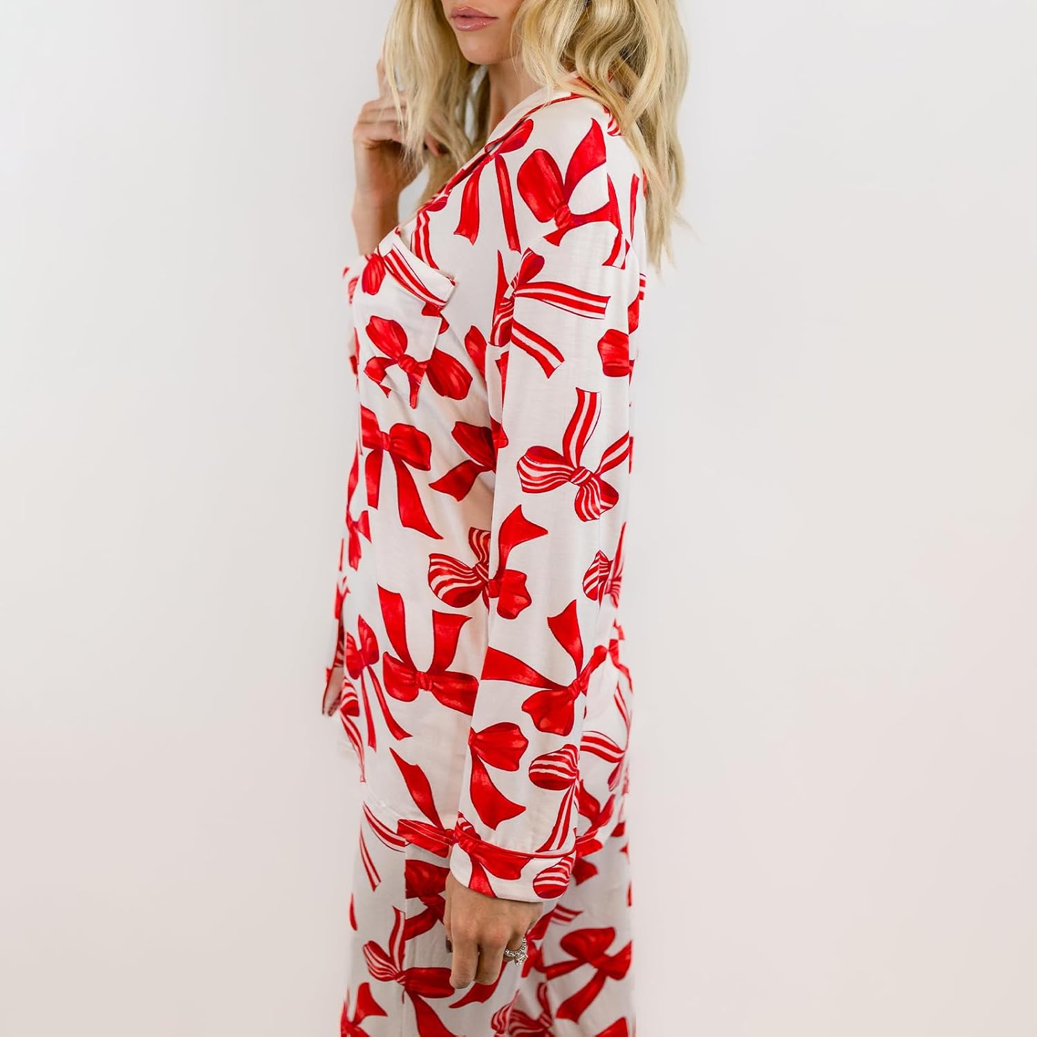 Women Floral Pajamas Lounge Set Y2k Long Sleeve Button Down Shirts Wide Leg Pants Fall Pjs Matching Sets Nightwear - Image 4