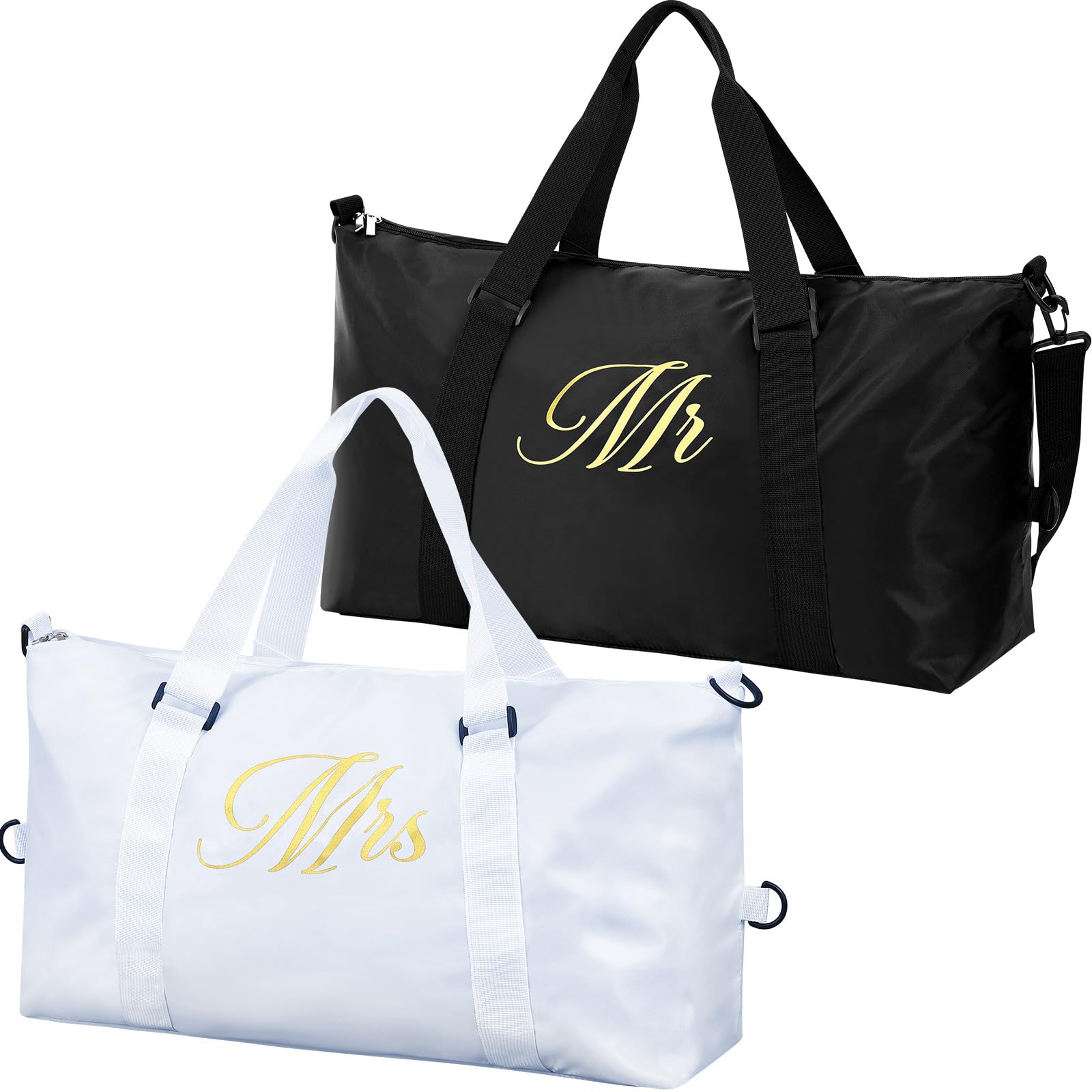 Sanwuta 2 Pcs Mr Mrs Duffel Travel Bag Set Wedding Honeymoon Gift for Bride Groom Weekender Gym Tote Bridal Shower Gifts(Mrs Mr)