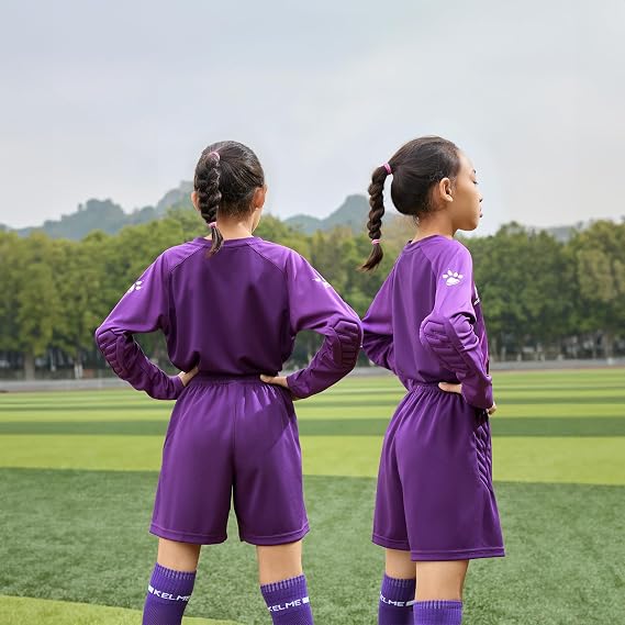 KELME Kids Goalie Shirt,Goalkeeper Jersey Padded Long Sleeve Soccer Football Training Uniform for Youth,Purple Kid Size 12