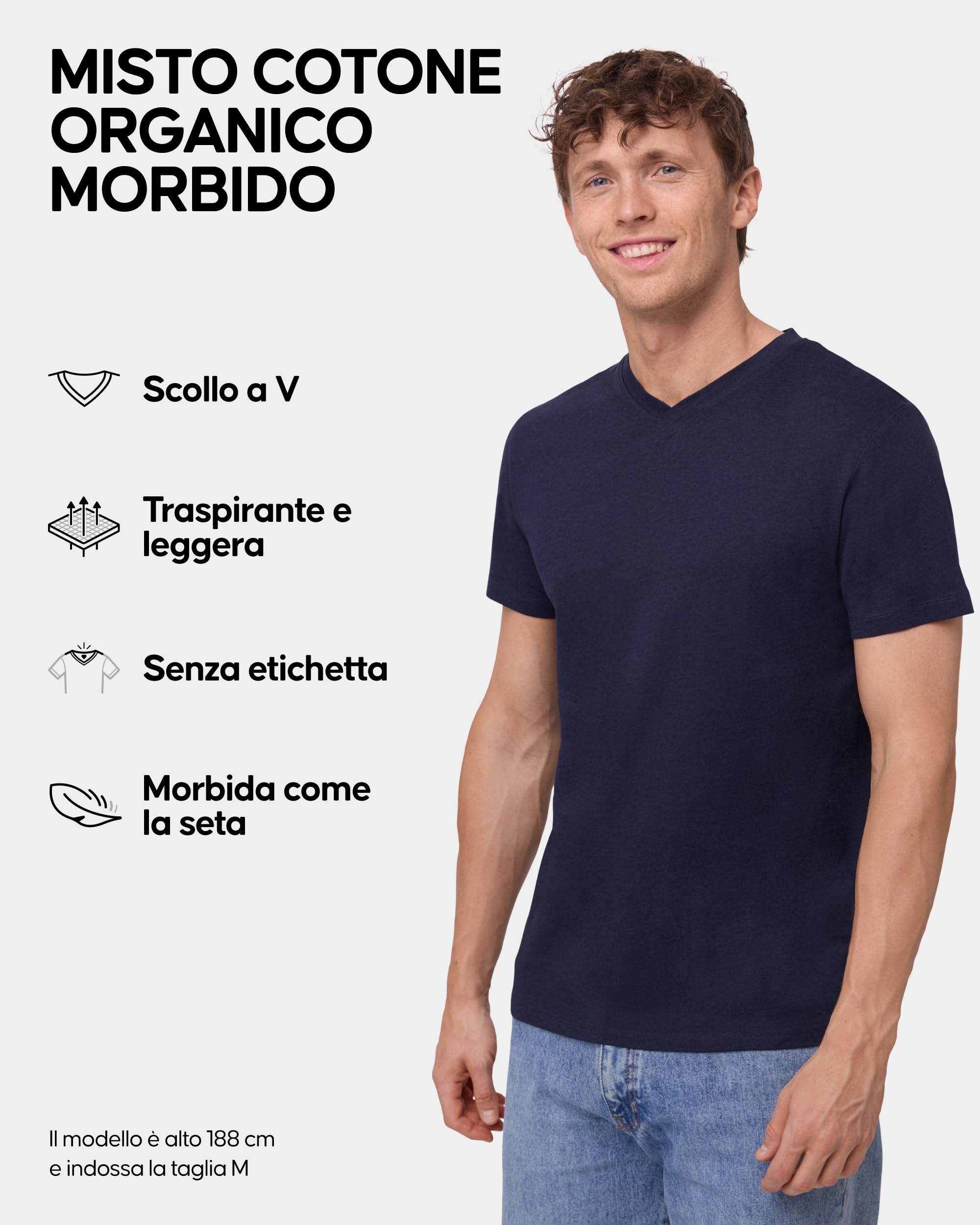 DANISH ENDURANCE T-Shirt Uomo Cotone, Scollo a V, Pacco da 1,2 o 4 | T-shirt uomo in cotone e modal, morbida e traspirante, senza etichetta, per uso quotidiano e sport leggero