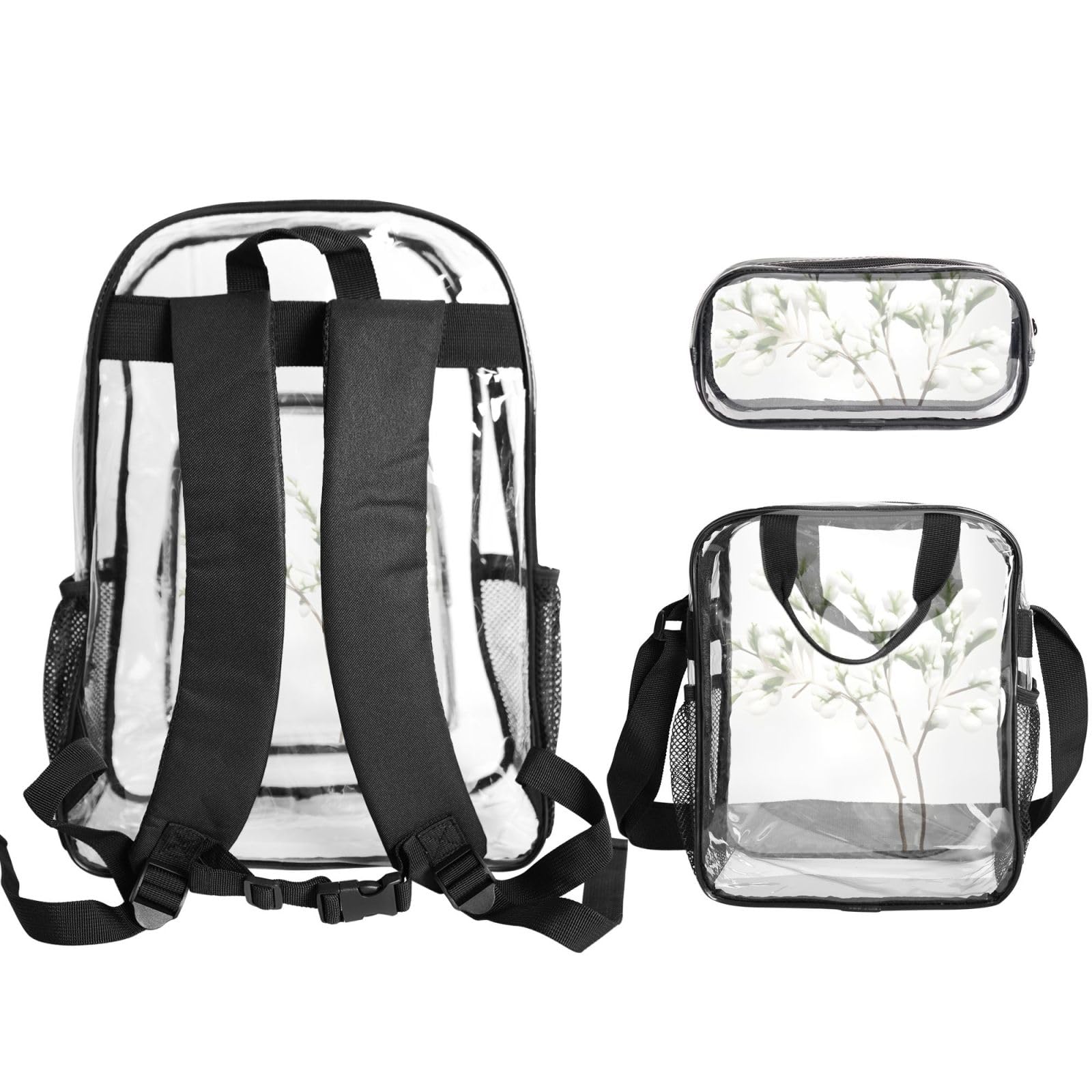 Rucksack-Set, 3-in-1, transparent, für Schule, Arbeit, Stadion, Veranstaltungen und den täglichen Gebrauch, Weiß