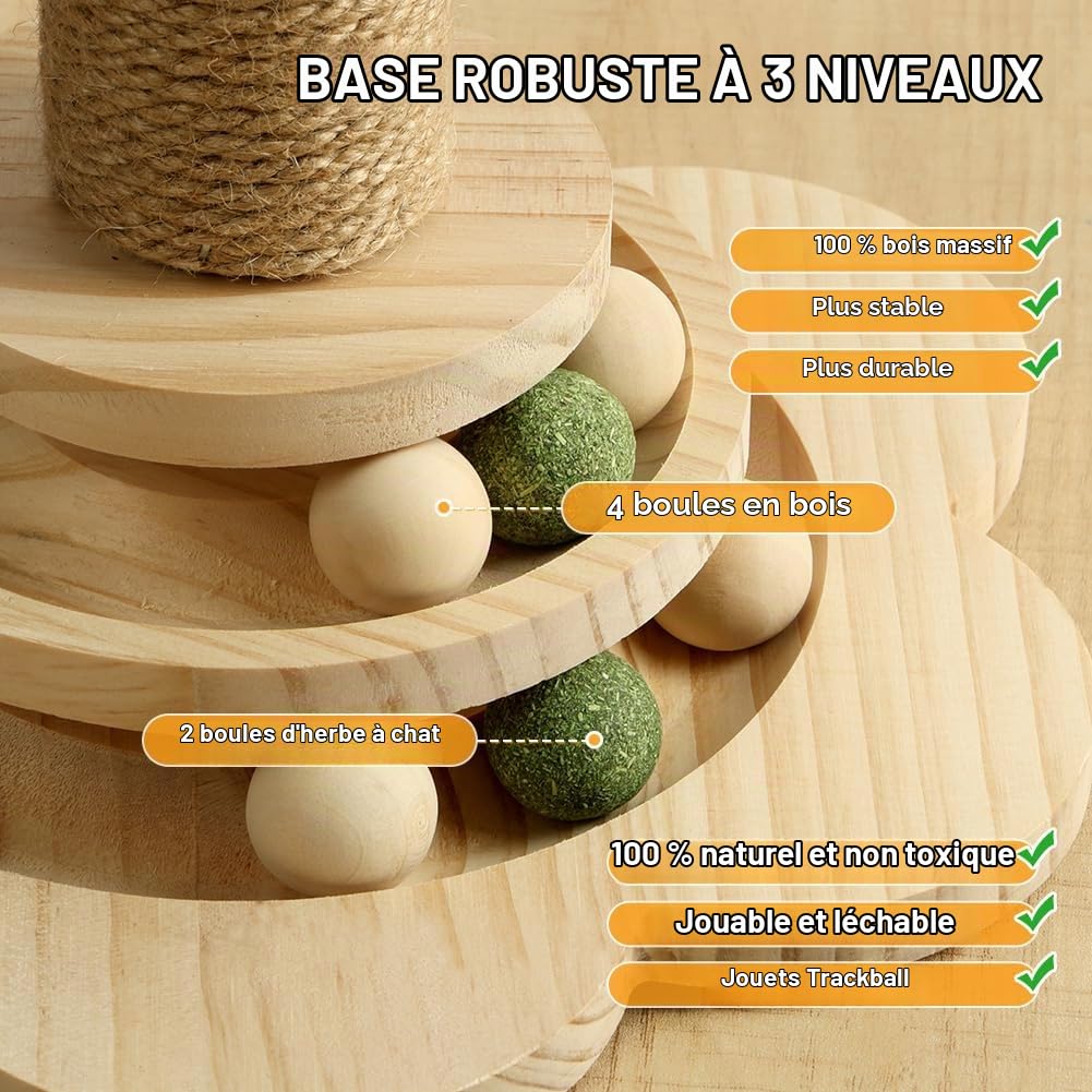 Vicloon Poteau Griffoir, 40cm Colonne à Griffer, Poteau Griffoir en Sisal 4 en 1, Griffoir pour Chat avec Boules en Bois, Boules en Sisal Suspendues, Plumes, pour Chat Facile à Assembler