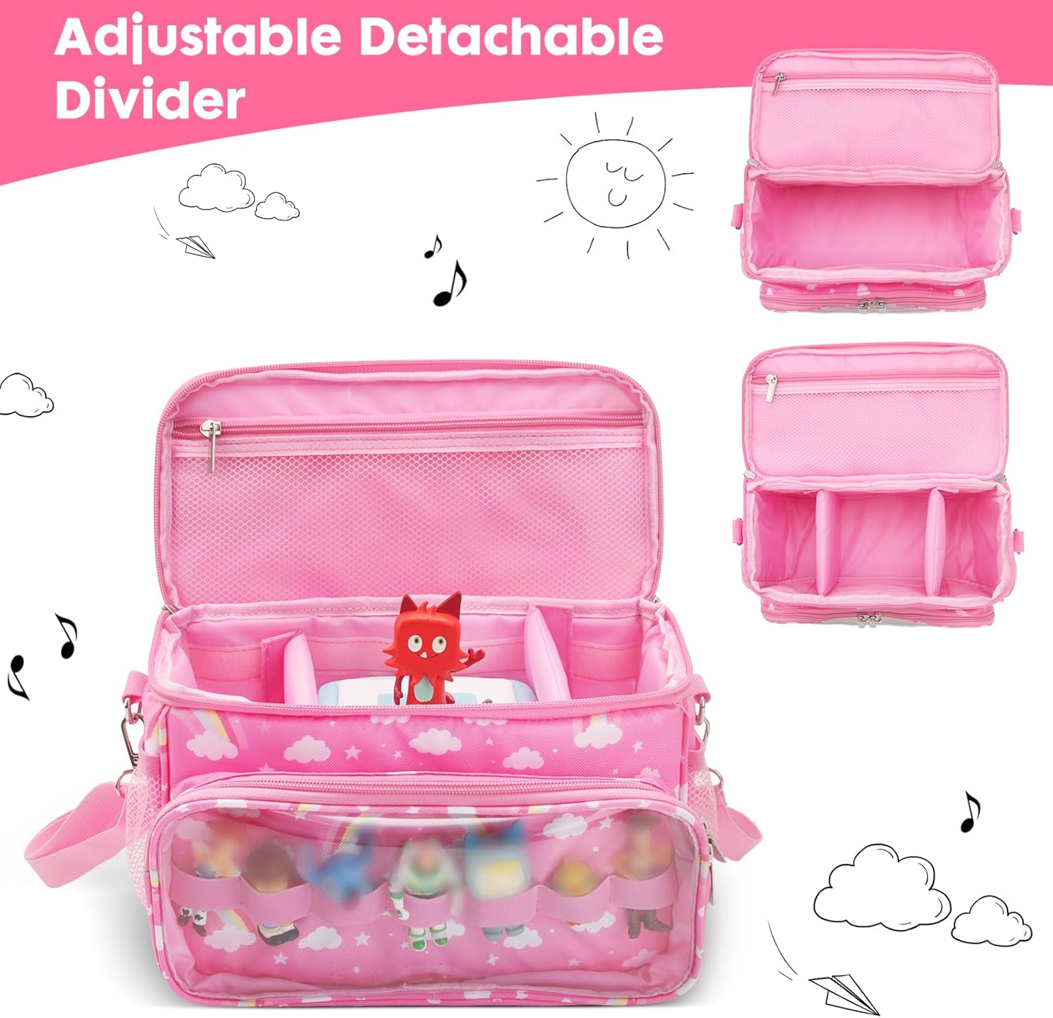 for Tonies Carrying Case, Toniebox 1 2 Case for Tonies Figures,Tonie Characters, Tonies Storage and Organizer with Shoulder Strap,Tonies Box Starter Set,Tonies Headphones Bag (Pink Rainbow) - Image 3