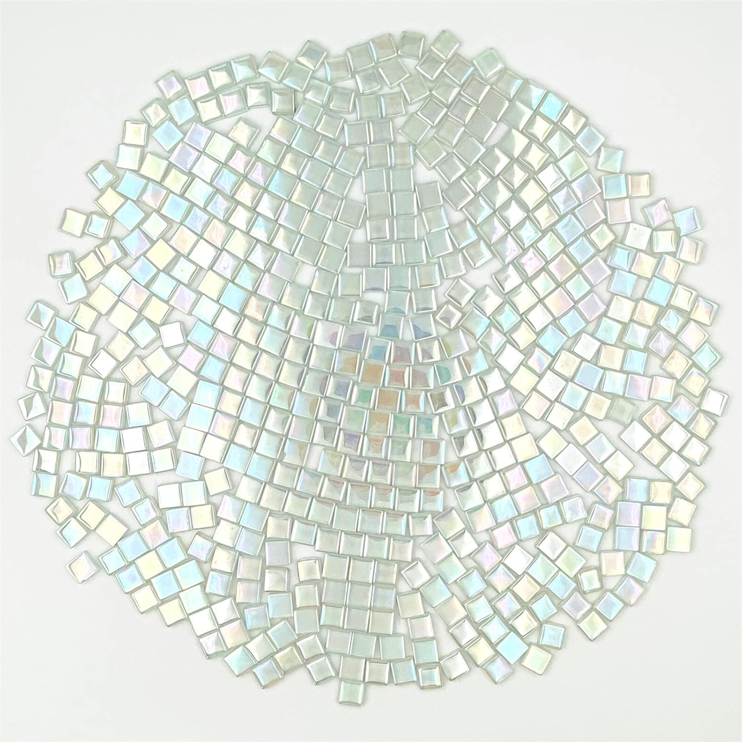 1.1lb Square Crystal Mosaic Tiles, Iridescent Mosaic Glass Tiles for Crafts, Mosaic Pieces DIY Hobbies Children Handmade Jewelry Art Decoration Gifts,525 Pieces (Milky)