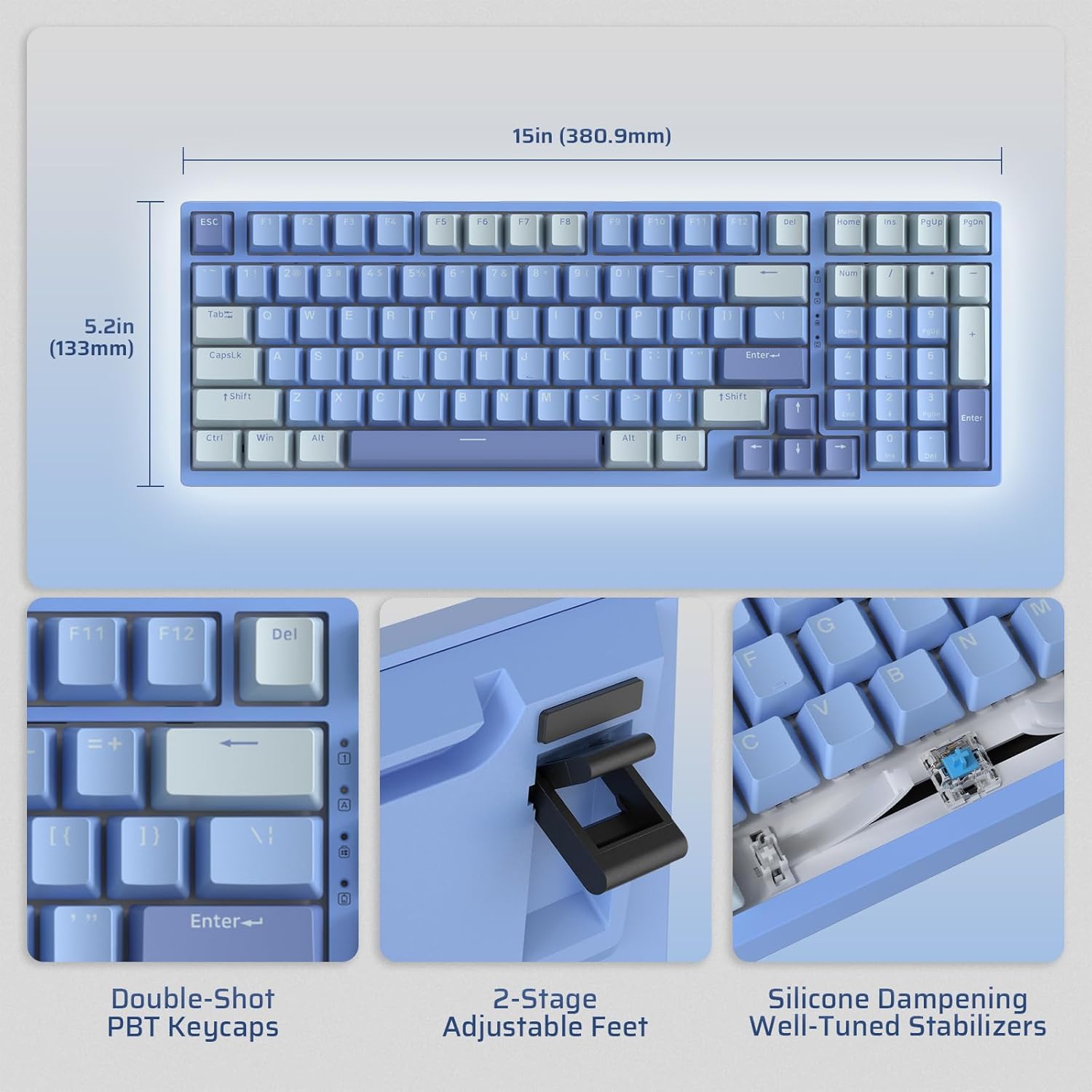 Dimensions of the keyboard and key features