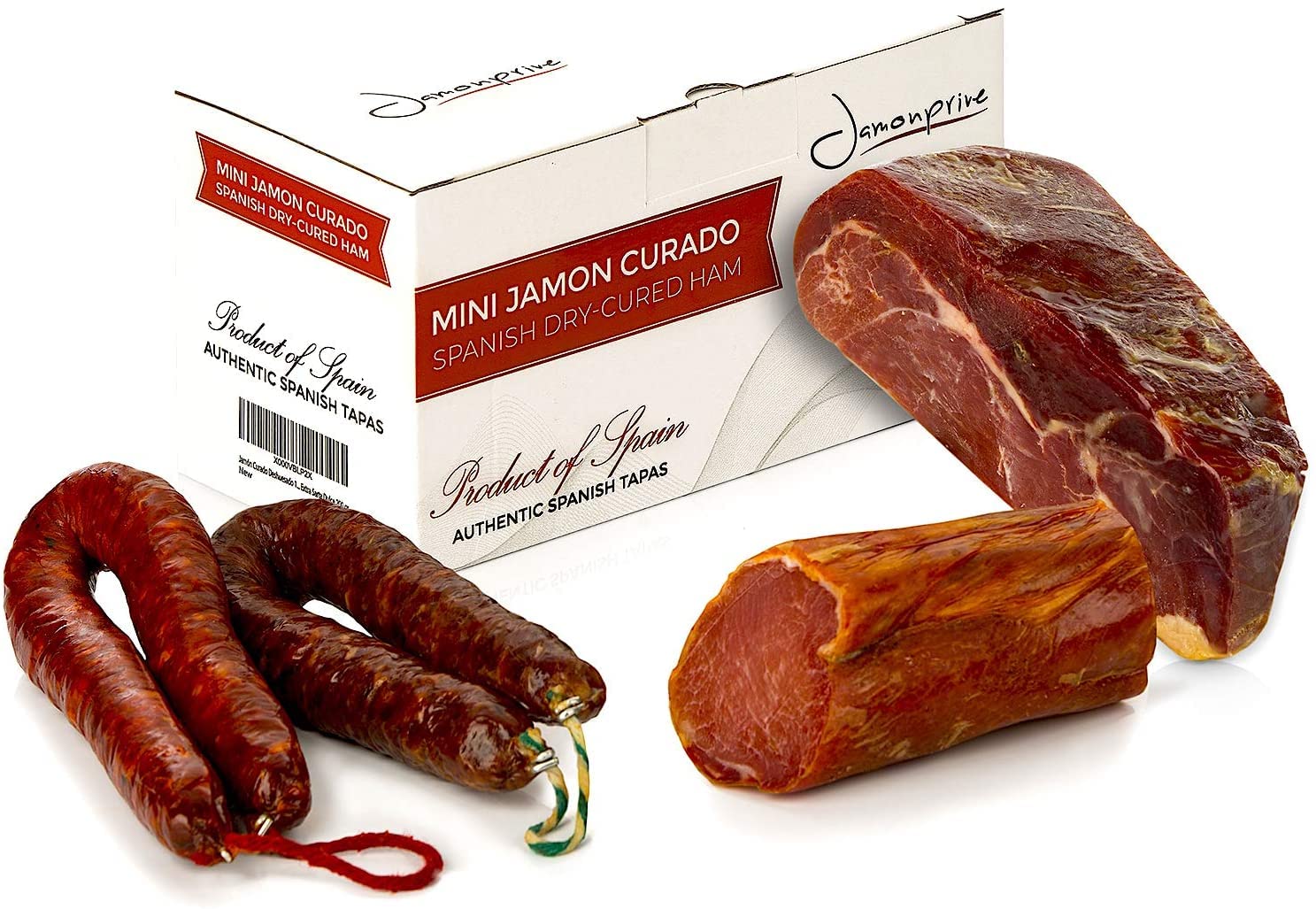 Prosciutto Serrano Spagnolo Stagionato e Disossato Gran Riserva 1 Kg + Lomo (Lonza) Duroc Natural 250 gr + Chorizo Salsiccia 200 gr + Salsiccia Salchichon 200 gr - Jamonprive Premium