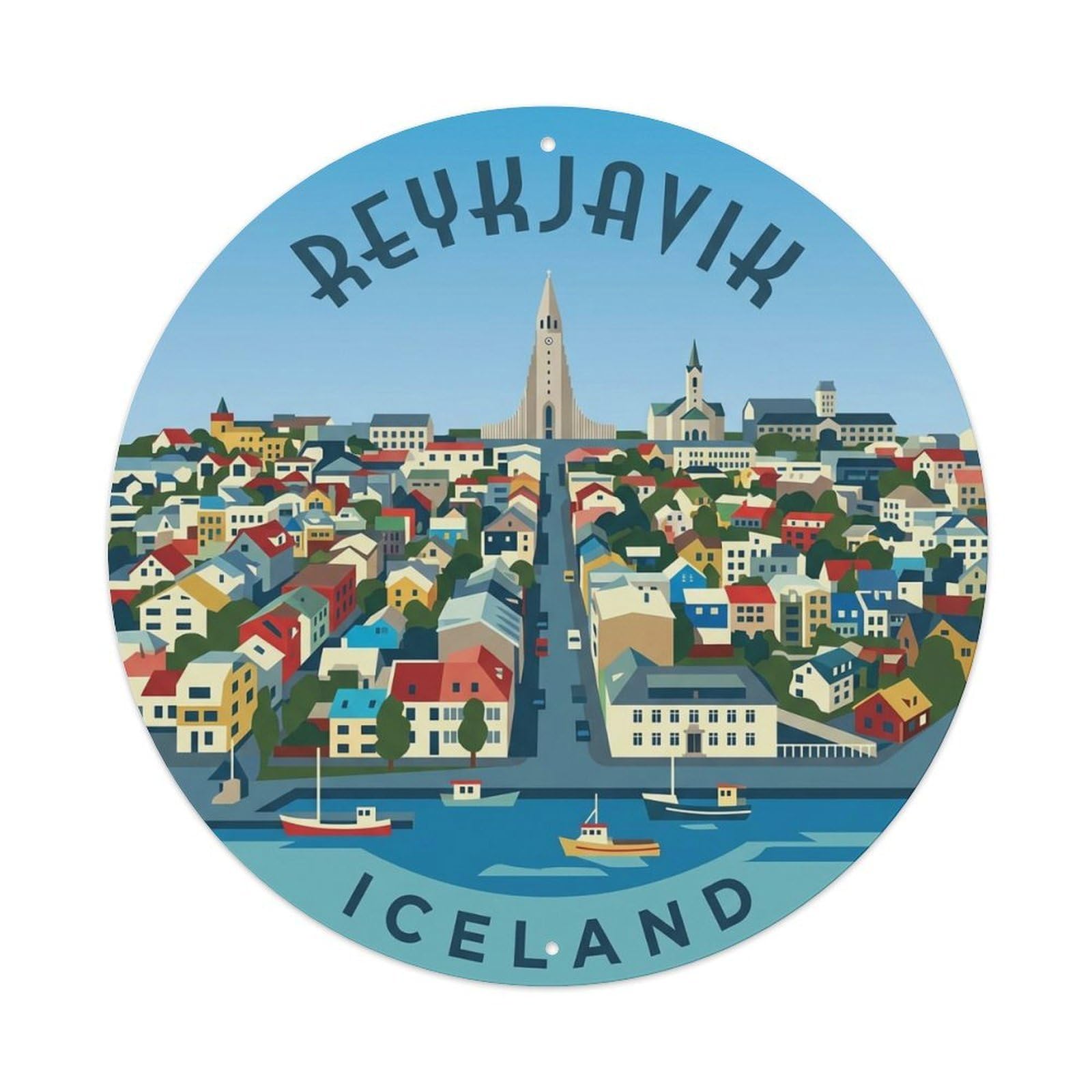 Fqnyr Style Metal Tin Sign Vintage Travel Reykjavik Iceland Cityscape