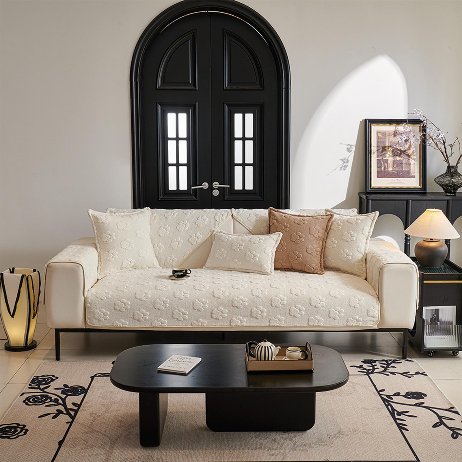 Nieprzesuwająca się narzuta na kanapę dla zwierząt na 3 poduszki, zmywalna mata ochronna dla psa z miękkiego pluszowego materiału white 120 * 180cm-L-shaped-sofa