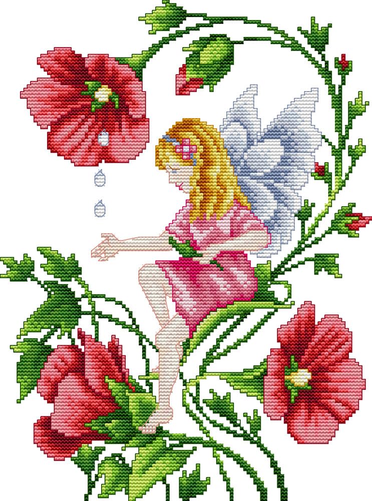 刺繍アート作品 001バイカオウレン 週ごとに付けられた植物名のタイトルを刺繍で