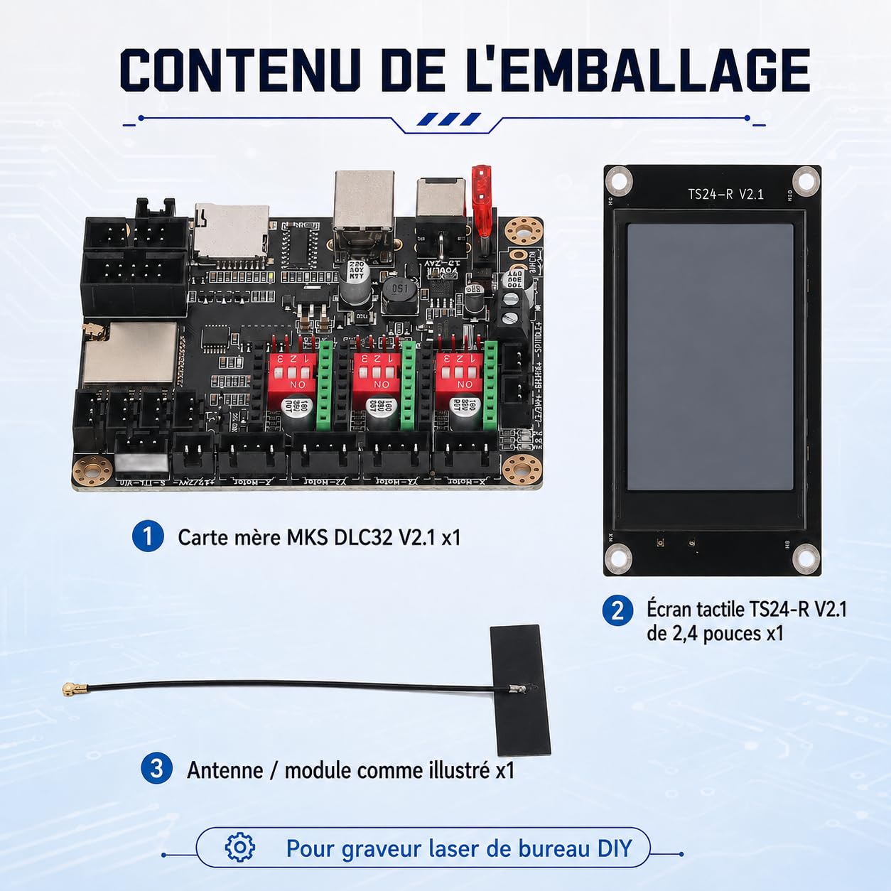 Carte Mère De Machine De Gravure, Carte de Contrôle D'imprimante 3D 12-24V DC MKS DLC32 V2.1 Contrôle Hors Ligne WiFi 32 Bits avec écran Tactile TS24-R V2.1 De 2,4 Pouces