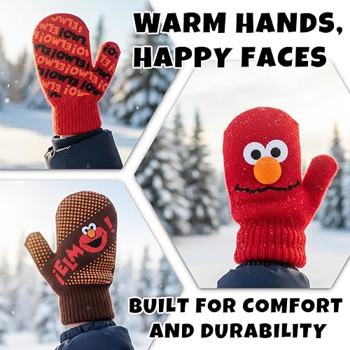 Miniatura 5 de Sesame Street Conjunto de 2 pares de guantes y sombrero Elmo para clima frío (2-4), Conjunto Manoplas Elmo RojoNaranja