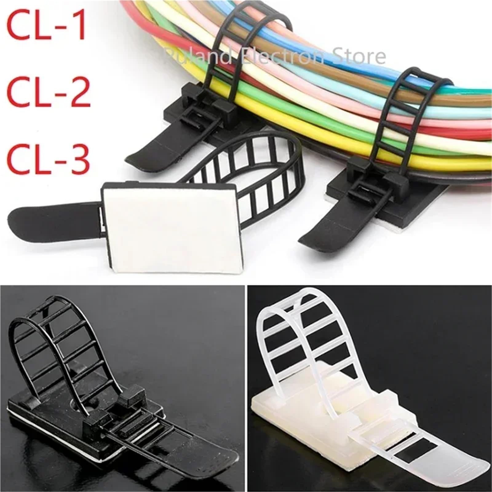 Fascette fermacavi 10 ~ 100 pz Clip per cavi Autoadesive Morsetti per cavi Linea Tie Fisso Regolabile Car Cord Holder CL-1 CL-2 CL-3 Bianco Nero