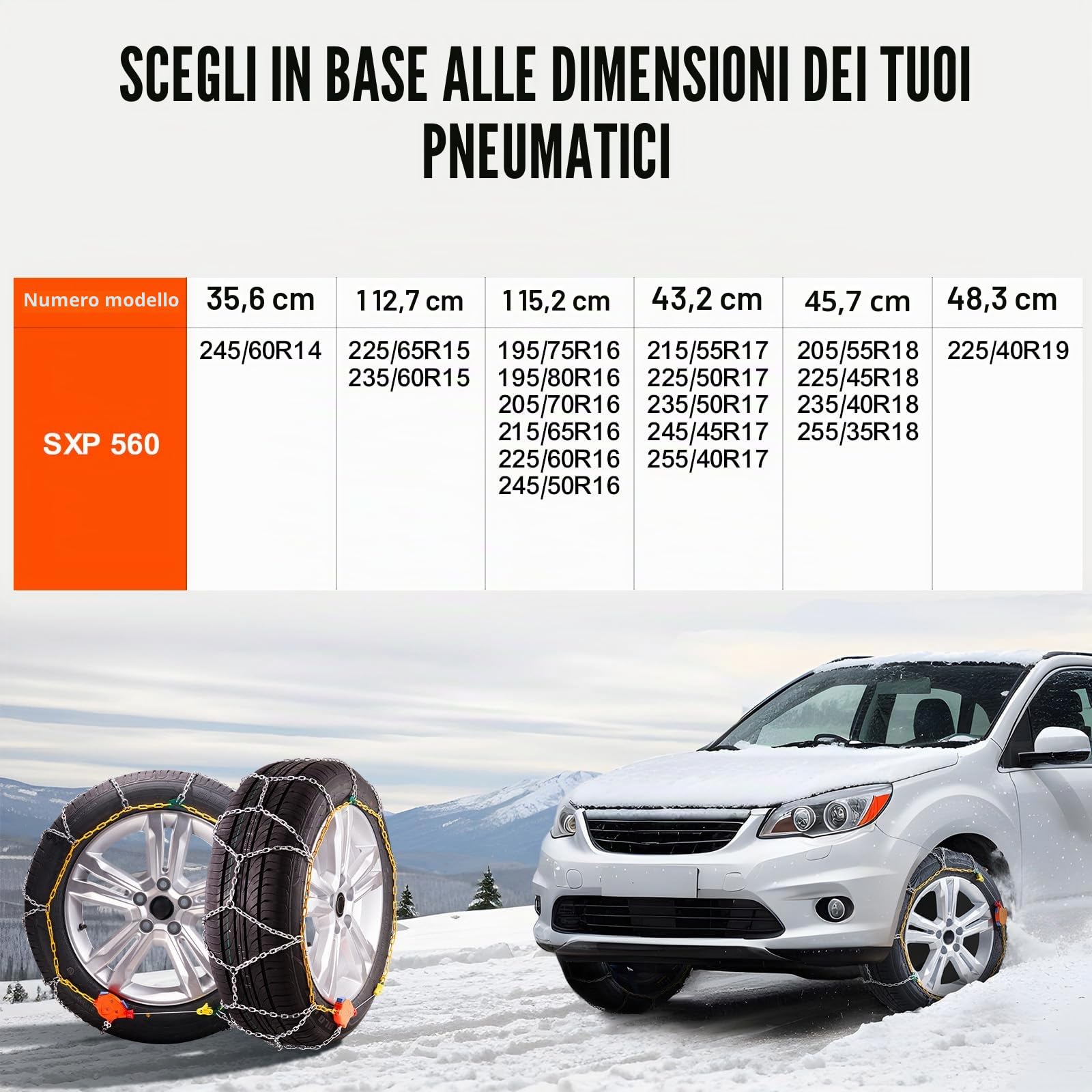 VEVOR Catene da Neve Kit da 2 Pezzi, Antiscivolo in Acciaio Legato al Manganese, per Auto, Furgoni, SUV e Camion - Guida Sicura, Accessori di Emergenza, Argento