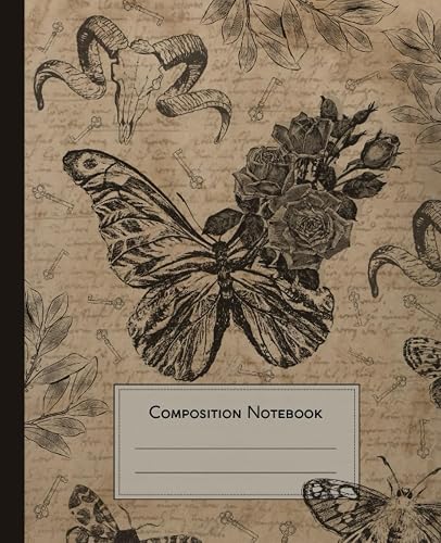 Goth Composition Notebook: College Ruled Boho Romantic Vintage Illustrations Halloween Aesthetic for School Student, College, University, Work and Teachers