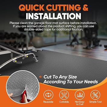 FAHKNS 7.5 X 17 FT Garage Floor Mat, Diamond Plate PVC Flooring Roll Thickened Garage Mats, Heavy Duty Parking Mat Waterproof Non-Slip Floor Protector For Car, Trailer, SUV, Basement, Gym, Shed (Grey)
