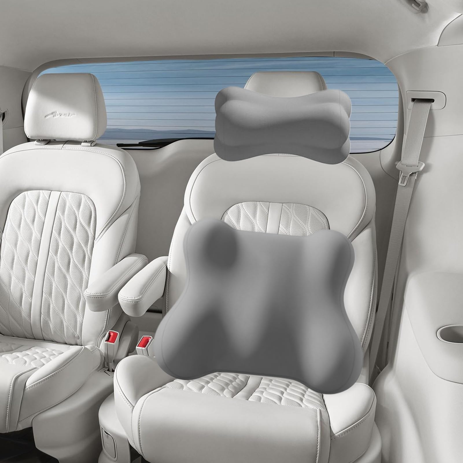 Lendenstützkissen Für Auto Ergonomisches Zubehör für das Autofahren | Ergonomische Kopfstützen- und Lendenkissen für den Autositz Für Fahrer sowie für Reisen, Flugzeug, Stuhl, Schreibtisch,